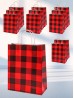 Red and black grid printed white kraft paper gift bags(12Pcs) 13"